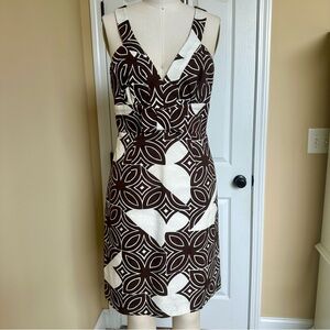 Trina Turk Brown and White Patterned Fitted Halter Dress Size 6